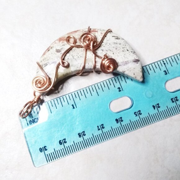 Speckled Crescent Jasper Stone Moon ~ Cream + Tan Colors! Copper Wire Wrapping - Picture 11 of 11